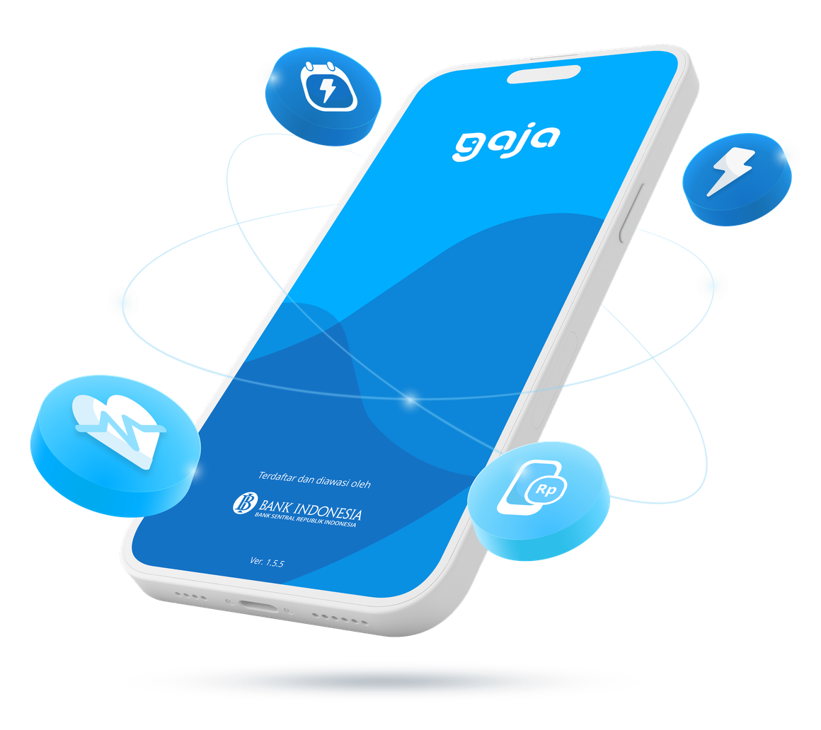 GAJA Merchant - QRIS mockup di smartphone