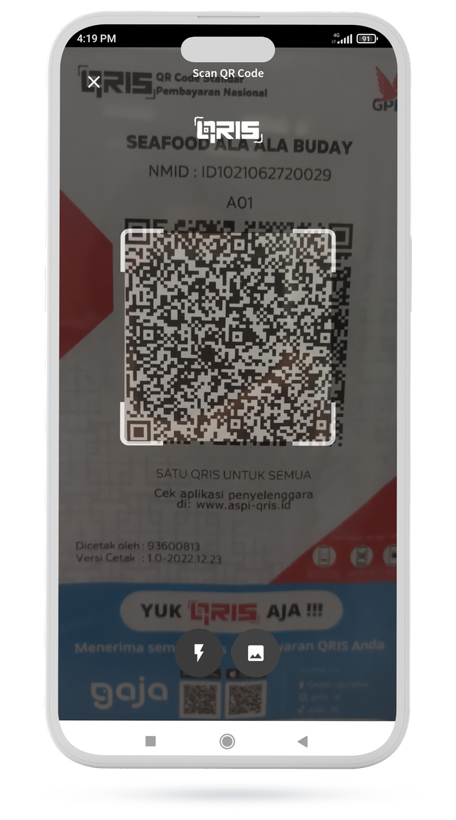 GAJA app QRIS payment screen